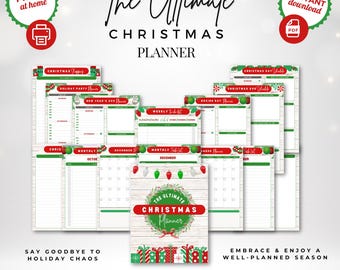 Ultimate Christmas Planner | 16 Printable Holiday Organizers, Calendars & Checklists | Digital Download for Stress-Free Holidays