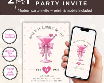 Chic Galentine's Brunch Invitation: Brunch Bubbly Besties, Printable & Digital