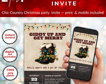 Chic Country Christmas Party Invitation: Giddy Up, Western Theme (Digital + Printable)