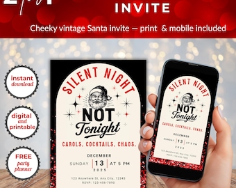 Sarcastic Christmas Party Invitation: Retro Santa, Editable Canva Template (Digital & Printable)
