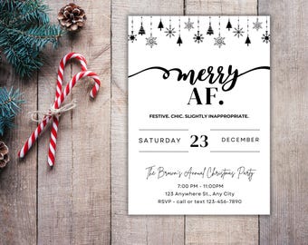Funny Modern Christmas Party Invitation: Minimalist Black & White (Canva Template)