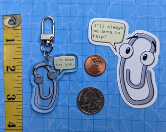 90s Throwback Webcore Clippy Keychain Charm with Free Sticker