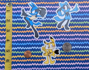 Sonic Adventure Inspired POKeMON Lucario Riolu Pikachu Keychain AND Waterproof Sticker Decal