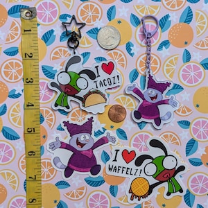 2000s Throwback Cartoons Chowder IZ GIR Inspired Acrylic Keychain Charm AND Waterproof Sticker Invader Zim Cartoon Network Nickelodeon