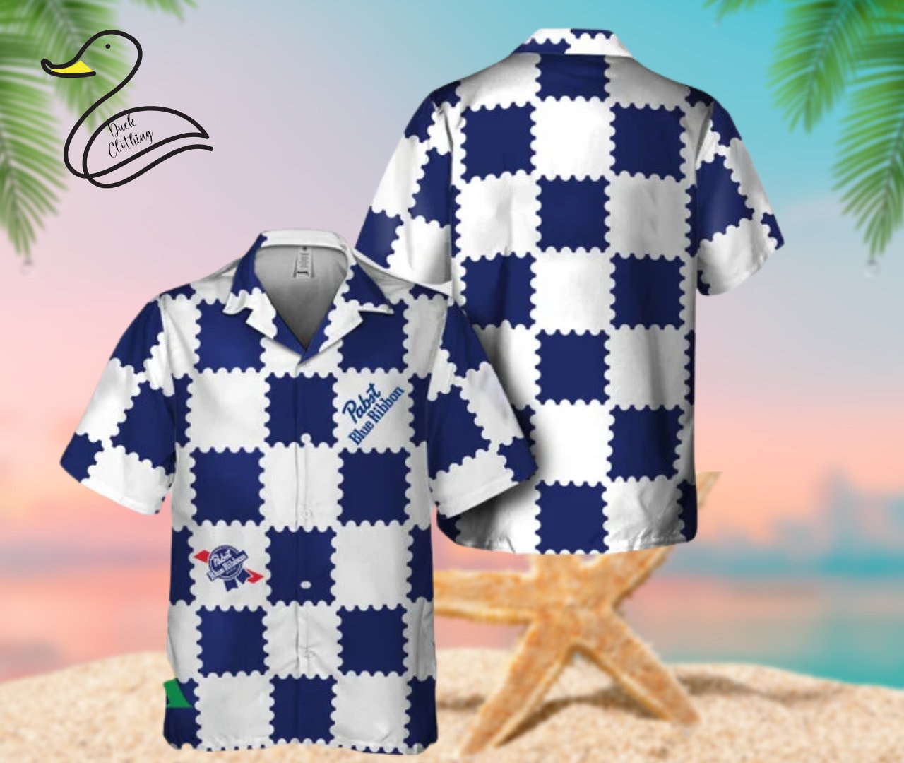 Trendy Gingham Pabst Blue Ribbon Hawaiian Shirt
