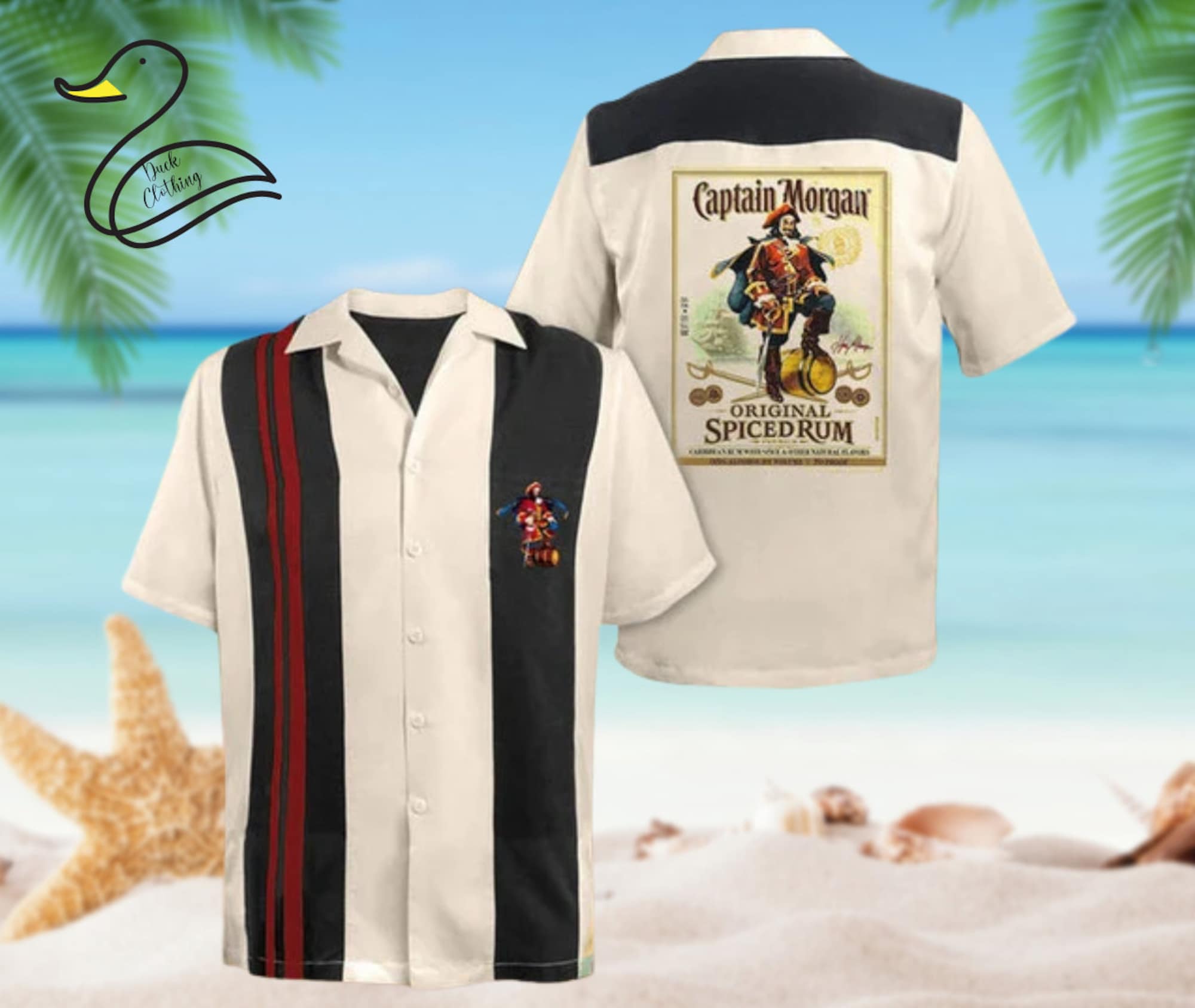 Vintage Beige Captain Morgan Hawaiian Shirt