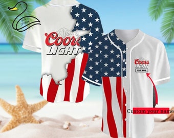 Personalized US Flag Coors Light Baseball Jersey, Halloween Shirt, Hawaii Shirt Holiday Beach Summer XS - 5XL