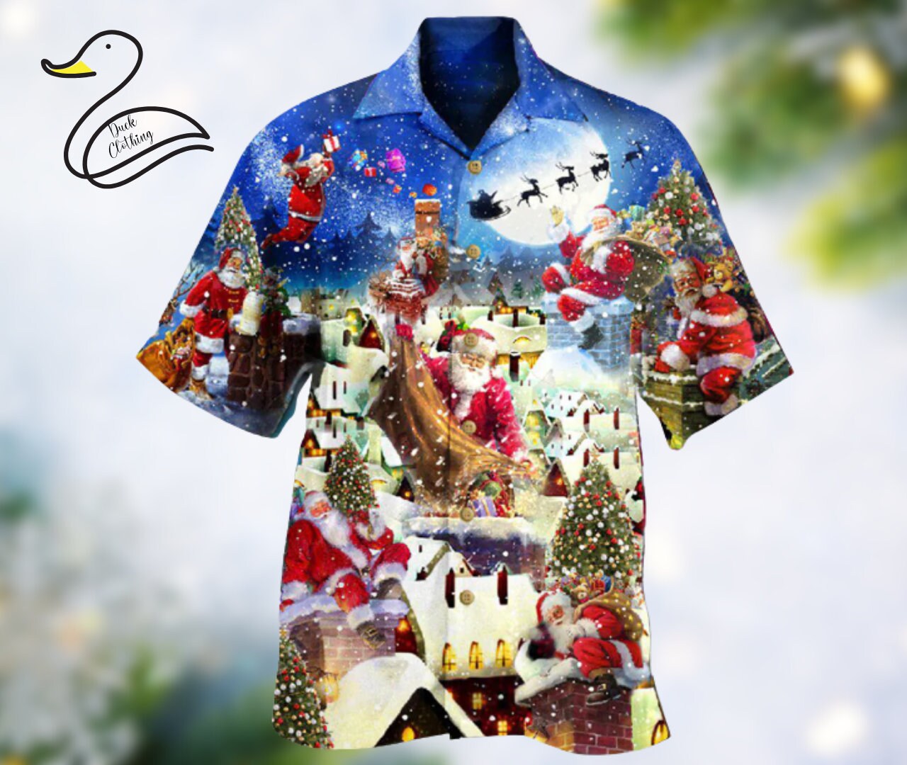 J&DHUASHA Christmas Hawaiian Shirt for Men Short Sleeve Button Down Santa Vacation Dress Shirts 