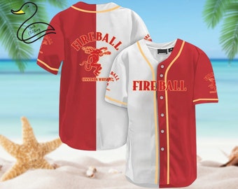White And Red Split Fireball Whisky Baseball Jersey, Halloween Shirt, Hawaii Shirt Holiday Beach Summer XS - 5XL