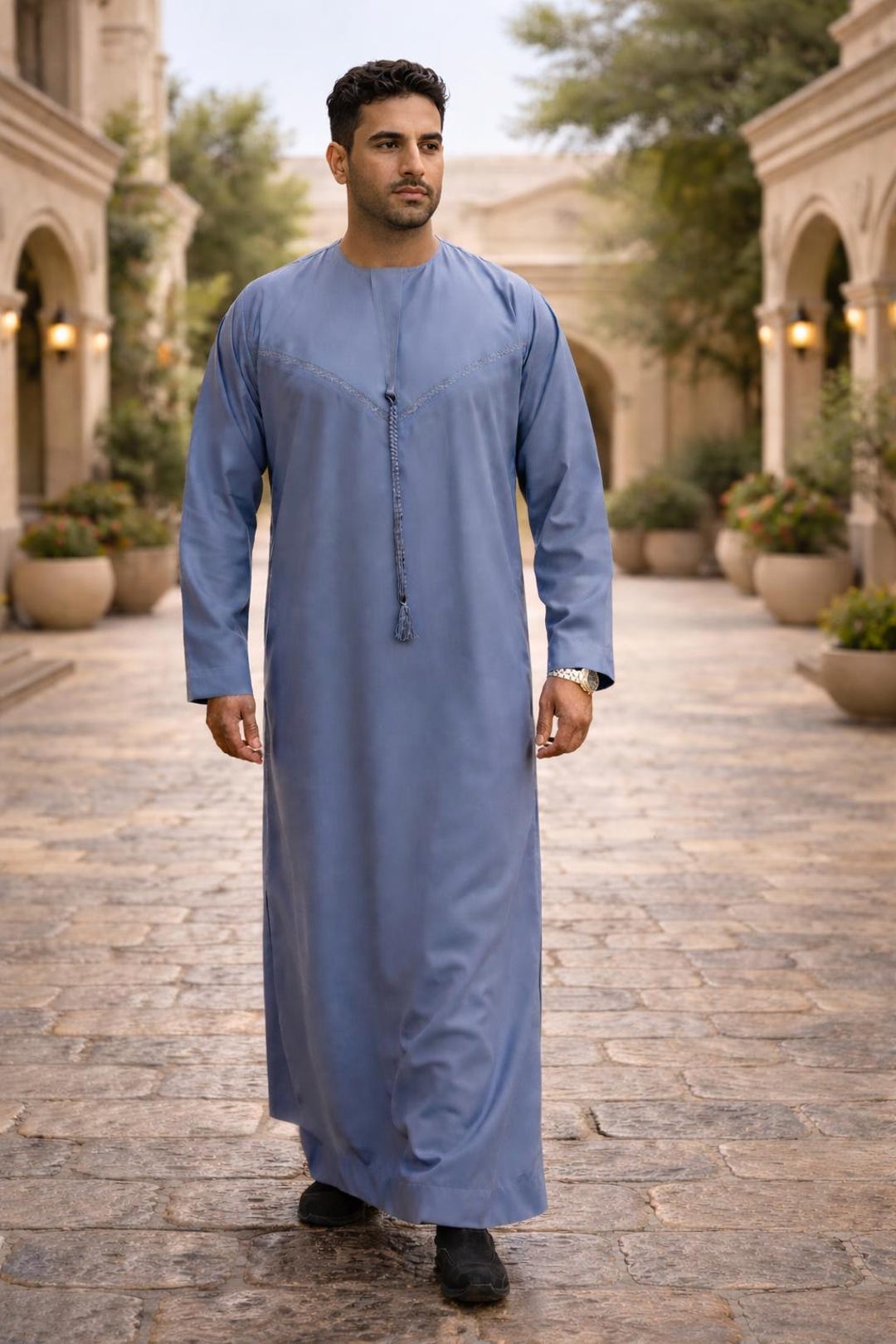 Thobe Identifications Men's Designer Thobe Jubba in High Quality Imported Fabric - Blue/grey ...