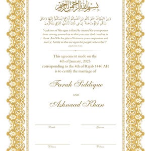 Nikkah-Zertifikat, Islamischer Hochzeitsvertrag, Nikkah Nama, Muslimische Heiratsurkunde, A3 oder Tabloid-Format