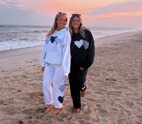 Hand Stitched Heart Hoodie, White and Navy Blue - Etsy