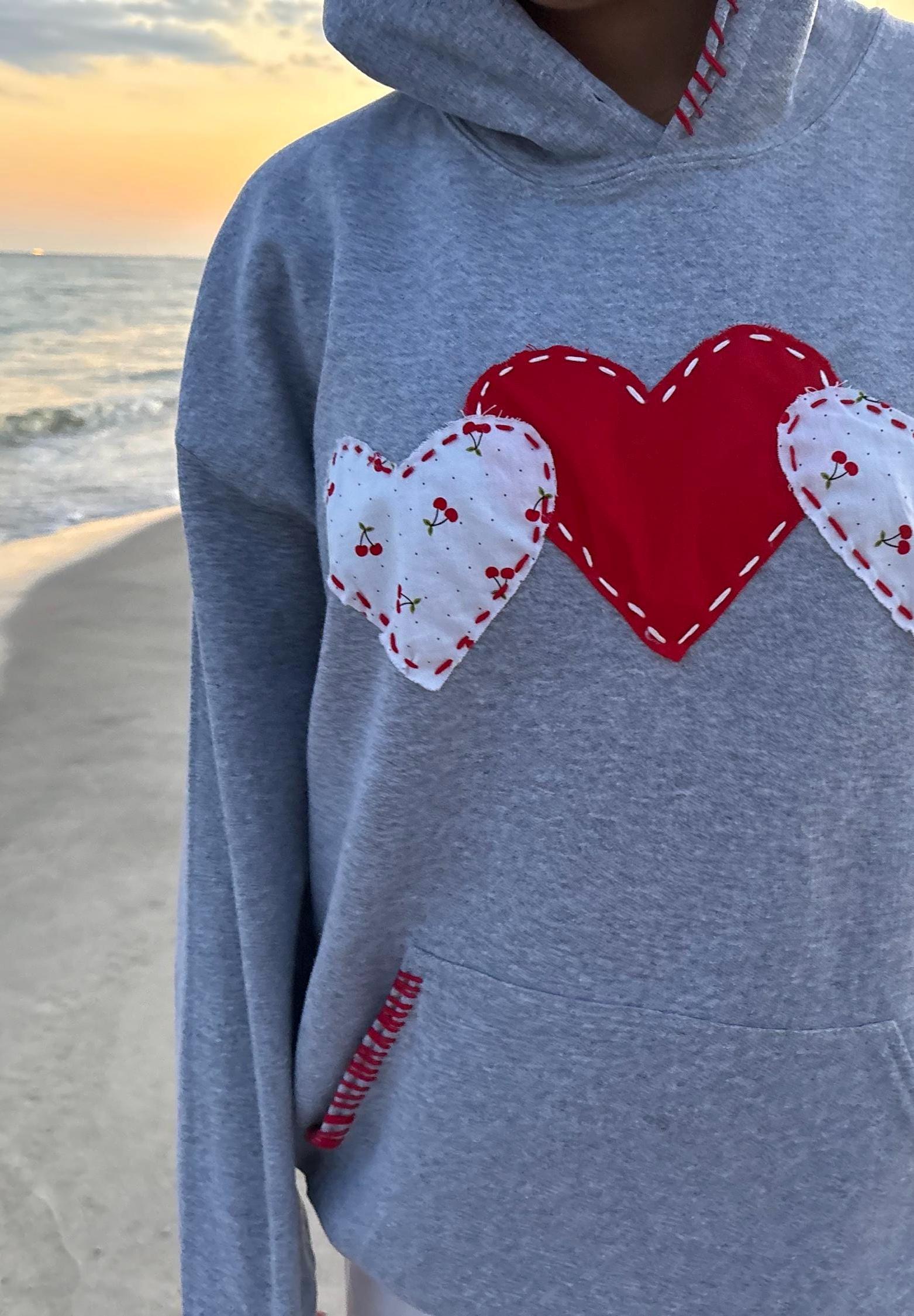 Hand Stitched Heart Hoodie Red Cherry - Etsy