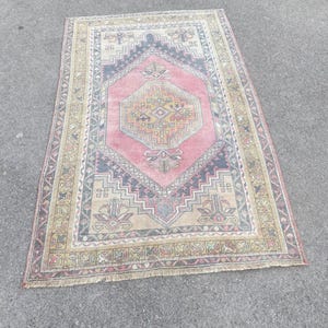 Tappeto turco 3x5, tappeto fatto a mano, tappeto Oushak, tappeto orientale, tappeto decorativo per la casa, tappeto antico, tappeto decorativo di design, tappeto rosa &quot;3,2 x 5,4&quot; piedi.