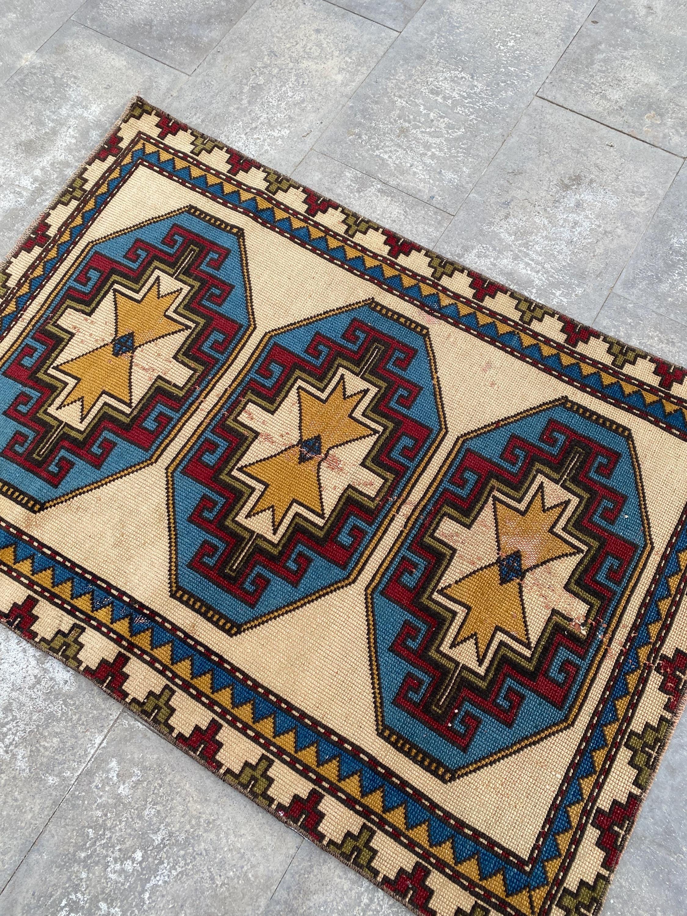 3x4 Handmade Rug ,Oushak Rug, Oriental Rug, Home Decor Rug, Blue accent Rug, Design Decor rug,3x4 rug ,3x4 Turkish Accent Rug, 2.7x3.9 feet.