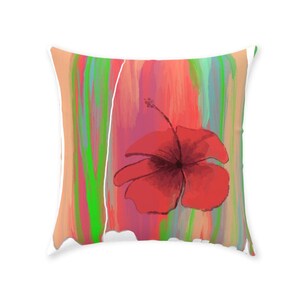 Throw Pillows hibiscus 20x20, Cotton Twill Hibiscus Throw pillows, Bedroom Decor hibiscus, Living room decor Hibiscus, Tropical fauna pillow