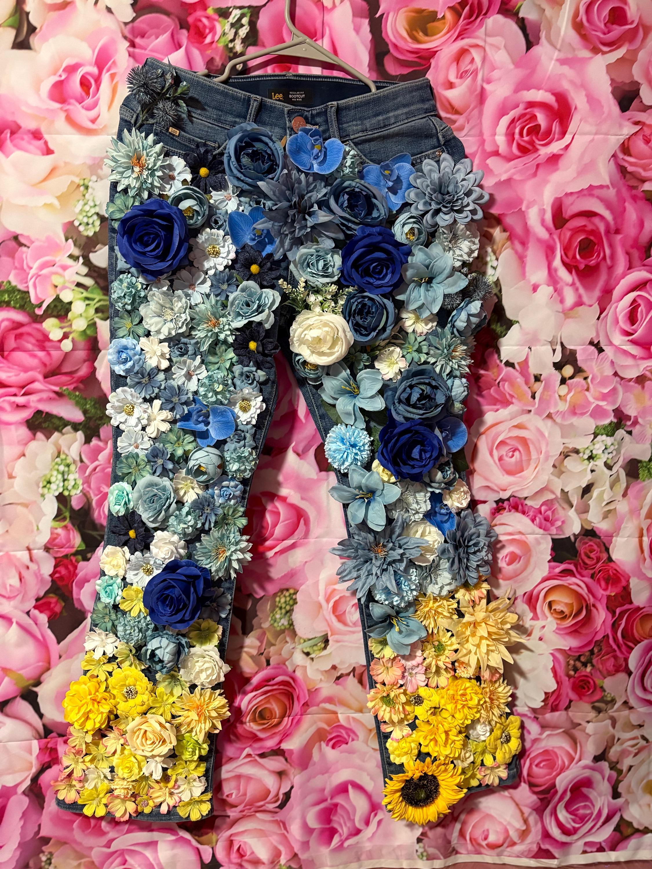 Custom Made Flower Jeans - Etsy