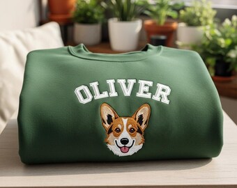 Personalized Pet Portrait Embroidered Sweatshirt, Custom Dog Cat Face Crewneck, Pet Hoodie, Gift for Pet Lovers, Dog Mom Hoodie