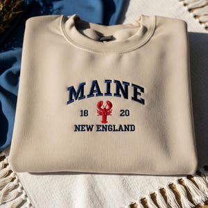 Maine New England Embroidered Shirt, Fisherman Aesthetic Sweatshirt, Beach Lovers Crewneck, Lobster Gift For Her, Ocean Life Nautical Hoodie