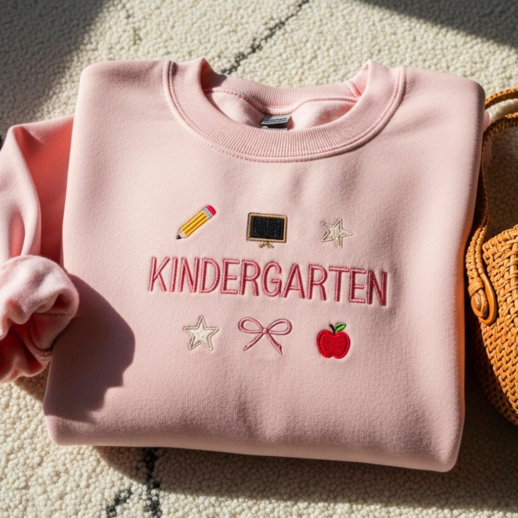 Embroidered Kindergarten Teacher Sweatshirt, Back to School Crewneck, Teach Life Tee, Teacher Appreciation Gift, Kindergarten Teach Shirt