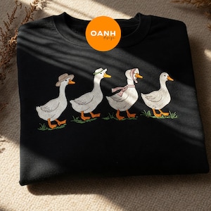 Embroidered Four Cute Duck Sweatshirt, Embroidered Flower Sweater, Cute Embroidered Duck Shirt, Gift For Animal Lover, Duck Mom Hoodie