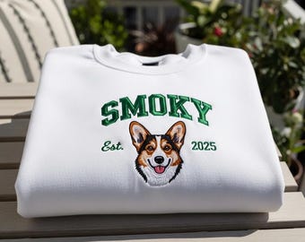Custom Pet Portrait Embroidered Sweatshirt, Personalized Dog Cat Face Crewneck, Pet Hoodie, Gift for Pet Lovers, Dog Mom Hoodie