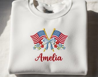 Broderad tröja med USA-flagga och rosett, American Freedom-tröja för kvinnor, patriotisk 4 juli-tröja, självständighetsdagen-present