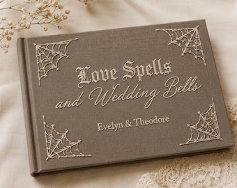 Personalized Gothic Halloween Hand Embroidered Guest Book, Custom Couple Name Memory Book, Bridal Keepsake