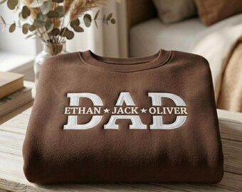 Custom Dad Embroidered Sweatshirt, Personalized Father Crewneck, Kids Names Dad Sweater, Fathers Day Gif