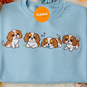 Cute Cavalier King Charles Spaniel Embroidered Sweatshirt, Personalized Pet Sweater, Dog Owner Gift for Cavalier Mom, Pet Cartoon Hoodie