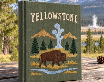 Yellowstone National Park Hand Embroidered Photo Album, Bison Carnival Travel Book, Travel Gift