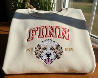 Personalized Pet Portrait Embroidered Sweatshirt, Custom Dog Cat Face Crewneck, Pet Hoodie, Gift for Pet Lovers, Dog Mom Hoodie