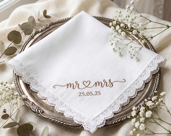 Chusteczka ślubna dla pana i pani, spersonalizowana chusteczka z datą, haftowana chusteczka ślubna,