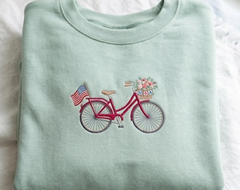 Sudadera patriótica para ciclistas, camiseta del 4 de julio, cuello redondo con la bandera de EE. UU. bordada, conjunto veraniego de estilo americano.