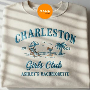 Custom Embroidered Bachelorette Sweatshirt | Personalized Bridal Party Hoodies | Girls Trip Crewneck | Charleston Bach Luxury Gift for Her