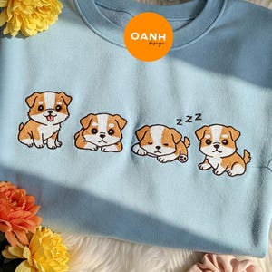 Four Cute Bulldog Embroidered Sweatshirt, Custom Dog Shirt, Personalized Pet Sweater, Dog Owner Gift for Bulldog Mom, Pet Cartoon Hoodie