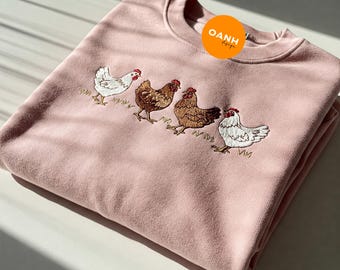 Farm Chickens Embroidered Sweatshirt - Cute Chicken Mama Shirt - Cozy Farm Crewneck - Farmers Market Gift - Cottagecore Mother Day Gift