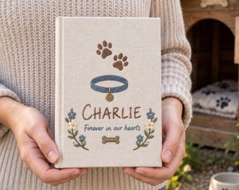 Personalized Pet Memorial Hand Embroidered Photo Album, Dog Remembrance Book, Pet Loss Keepsake