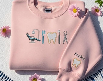 Personalized Dentist Embroidered Sweatshirt, Custom Dental Office Team Shirt, Dental Hygienist Tee, Gift For Dentist, Tooth Lover Crewneck