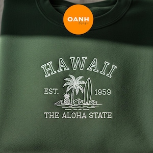 Hawaii The Aloha State Embroidered T-Shirt, Summer Vacation Sweatshirt, Ocean View Crewneck, Tropical Beach Gift for Her, Trendy Island Tee