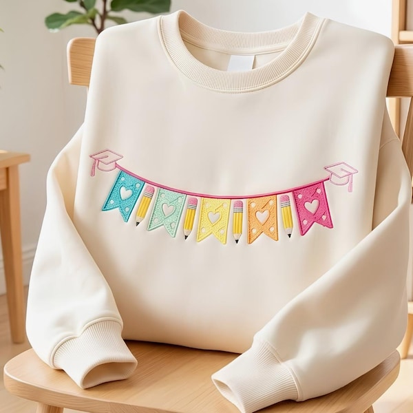 Maestra Embroidered Sweatshirt, Teacher Pennant Banner Crewneck, Back To School Shirt, Spanish Teacher Gift