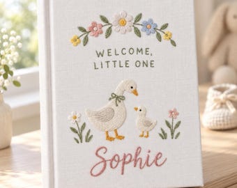Personalized Goose Hand Embroidered Photo Album, Newborn Book, Baby Shower Gift