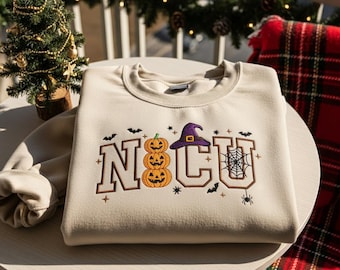 Fall NICU Nurse Embroidered Sweatshirt, Neonatal ICU Autumn Shirt, Halloween Nurse Gifts, Nurse Appreciation, Spooky Season Crewneck