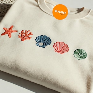 Seashell Embroidered Shirt, Coastal Aesthetic Beach Tee, Ocean Lover Gift, Minimal Shell Design, Cottagecore Summer T-Shirt for Her