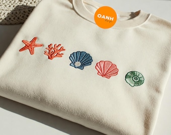 Seashell Embroidered Shirt, Coastal Aesthetic Beach Tee, Ocean Lover Gift, Minimal Shell Design, Cottagecore Summer T-Shirt for Her