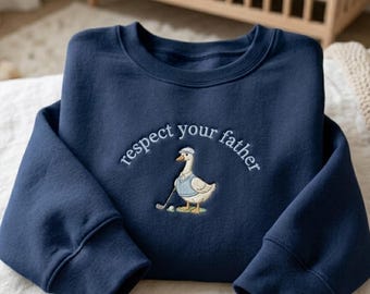 Felpa ricamata "Golf Father", girocollo "Respect Your Father", outfit per la festa del papà, regalo per gli amanti delle oche