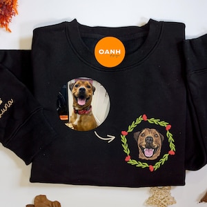 Custom Dog Embroidered Sweatshirt, Custom Pet shirt, Custom Embroidered Pet Hoodie, Personalized Pet Face and Pet name Sweatshirt
