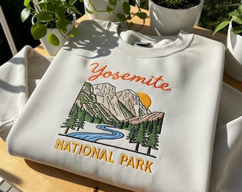 Embroidered Yosemite National Park Sweatshirt, Nature Lover Crewneck, Outdoor Adventure Shirt, Camping Gift For Her, Yosemite Hiking Hoodie