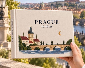 Prague Honeymoon Hand Embroidered GuestBook, Custom Czech Memory Book, Baby Keepsake