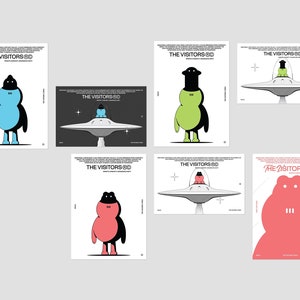 The Visitors Postcards Bundle, 4&quot; x 6&quot; Postcard x 3, 5&quot; x 7&quot; Postcard x 3, Free Special Edition x 1, Alien Character Postcards, Minimalistic